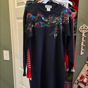 Women’s Black sweater Dress with Multicolor Sequin Bow size S
